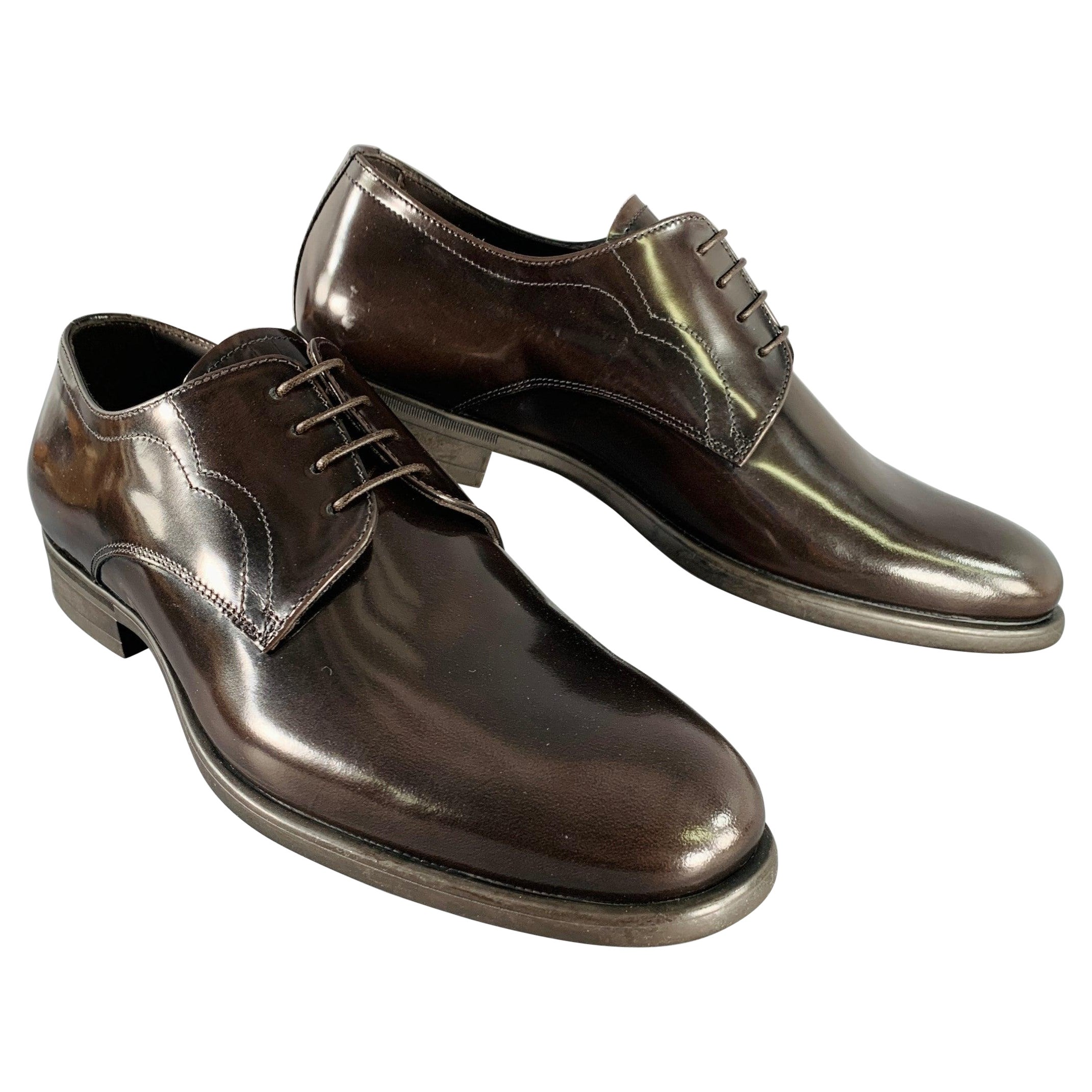 ARMANI COLLEZIONI Size 7.5 Brown Leather Derby Lace-Up Shoes