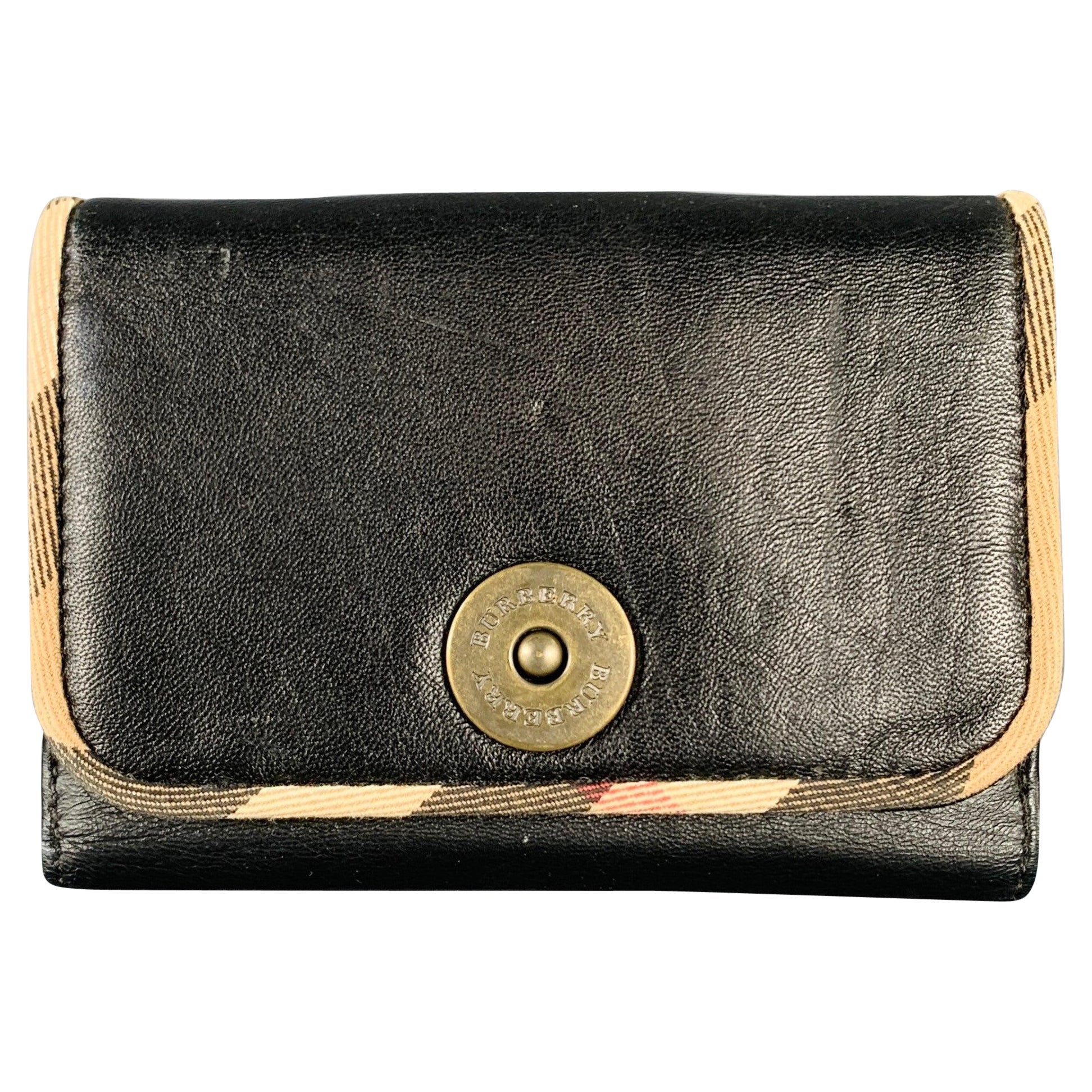 BURBERRY Black Faux Leather Check Trim Wallet