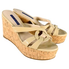 STUART WEITZMAN Size 7 Beige Textured Cork Platform Wedge Sandals