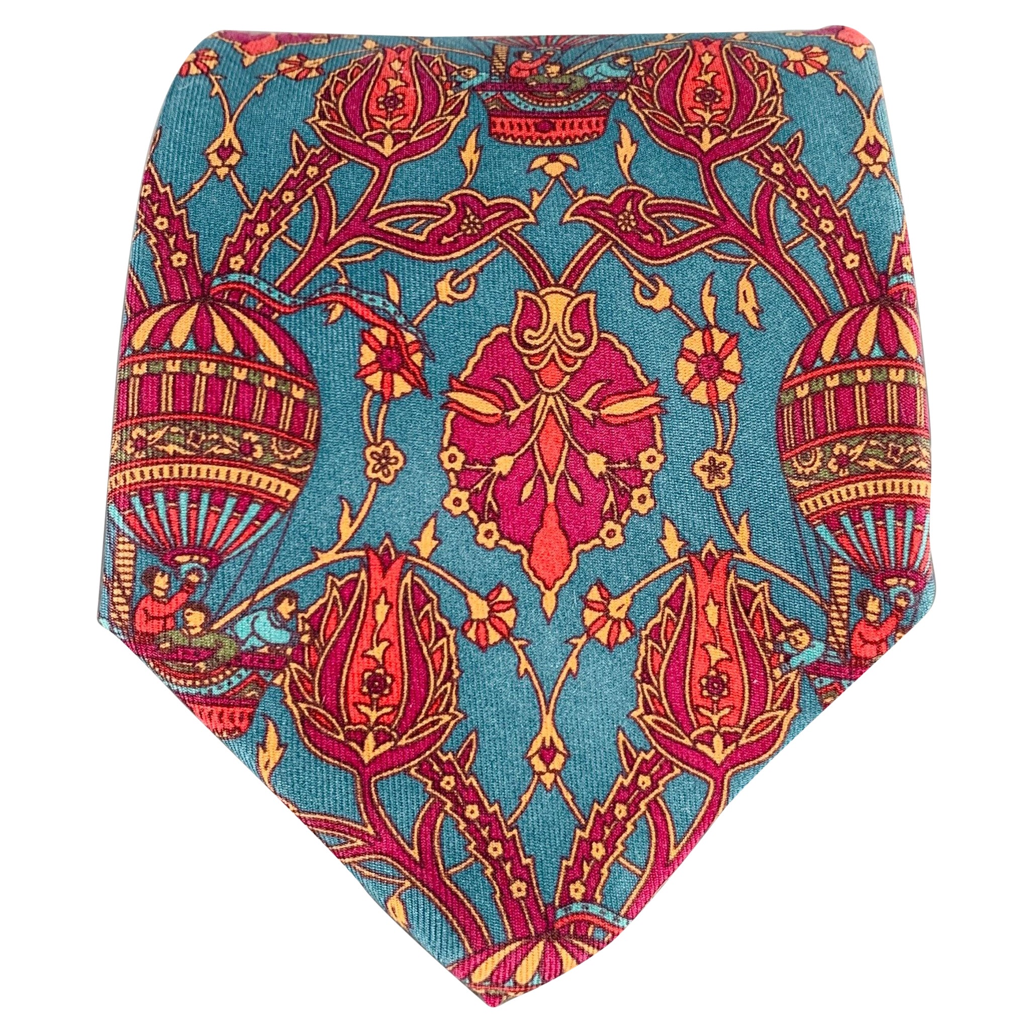SALVATORE FERRAGAMO Blue Red Hot Air Balloons Silk Tie