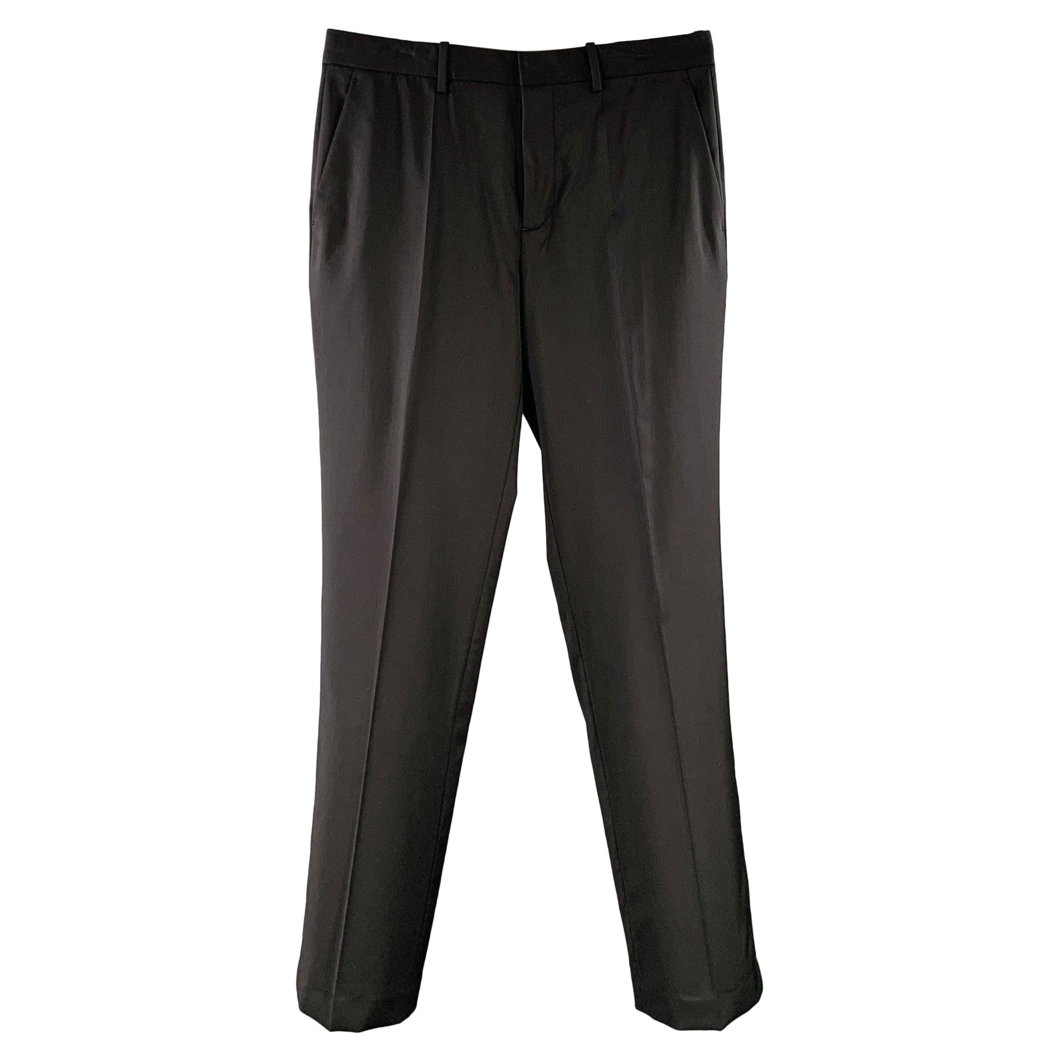 Helmut Lang Taglia 34 Pantalone Auto Nero Lana Zip Fly Dress Pants in vendita