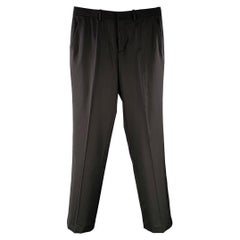 HELMUT LANG Pantalon de robe à volants en laine noire avec fermeture éclair, taille 34