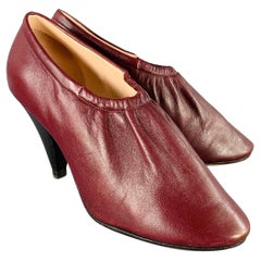 CELINE Size 7 High Throat Burgundy Leather Cone Heel Pumps