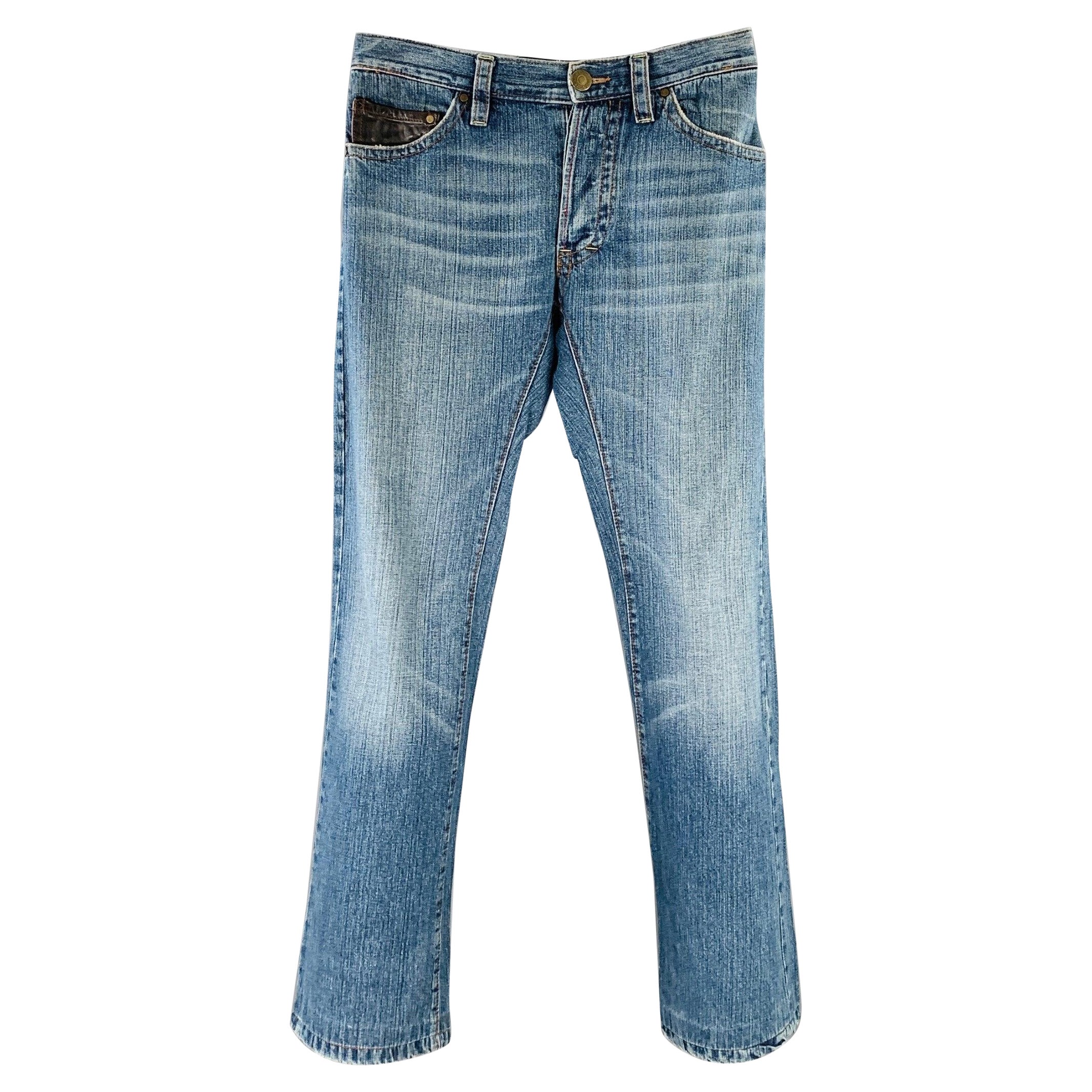 DSQUARED2 Size 28 Blue Denim Straight Five Pockets Horn Buttons Jeans For Sale