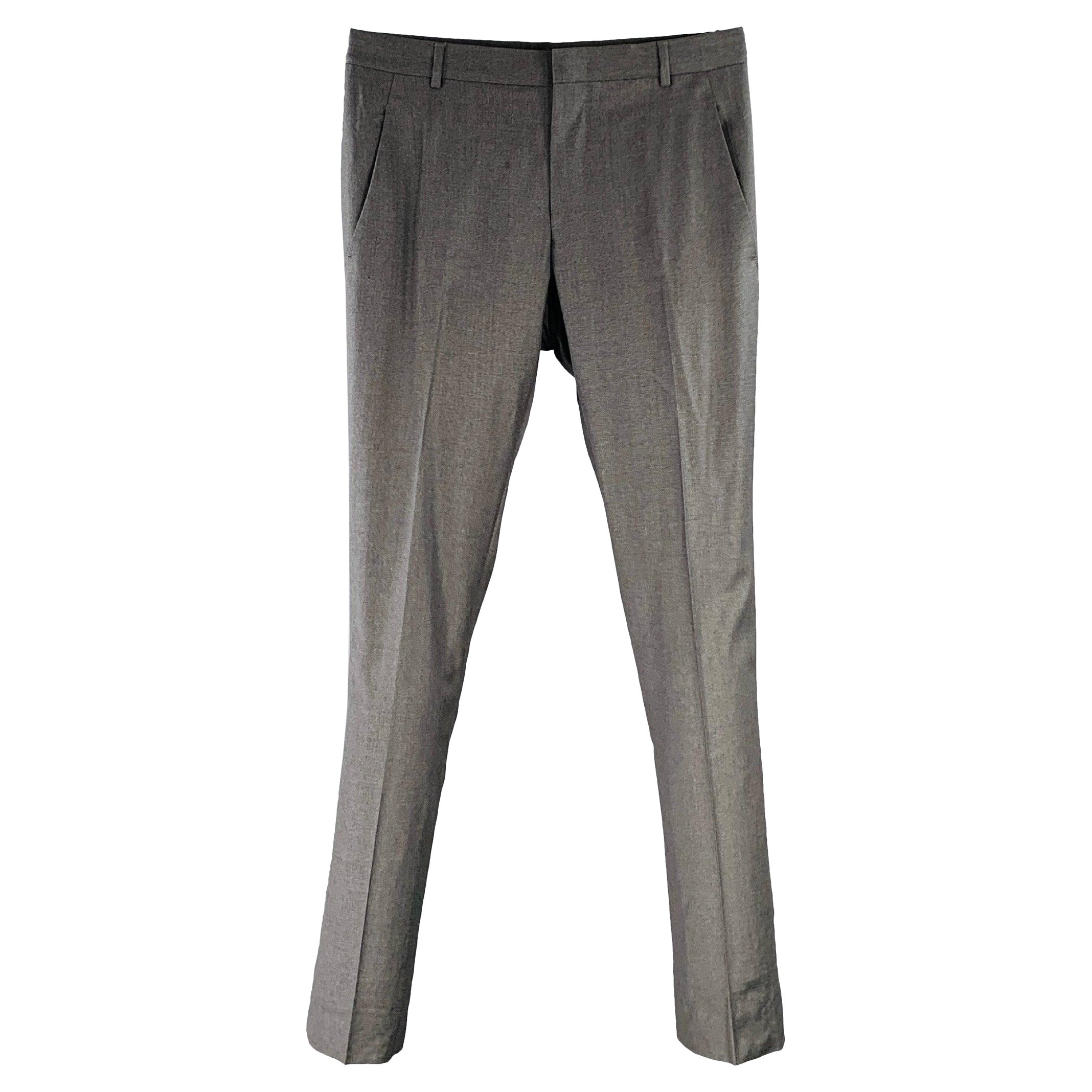YVES SAINT LAURENT Pantalones de vestir cónicos de lana gris marengo talla 30