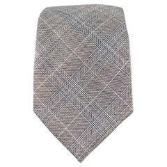 BLACK FLEECE Grey White Plaid Wool Skinny Tie
