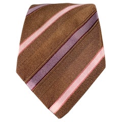 Used GUCCI Brown Purple Pink Diagonal Stripe Silk Tie
