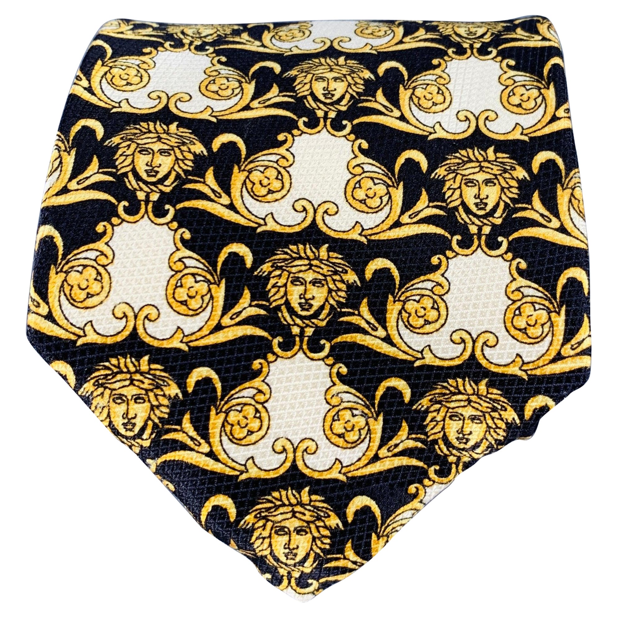 GIANNI VERSACE Schwarz-Gold Medusa-Köpfe Seidenkrawatte