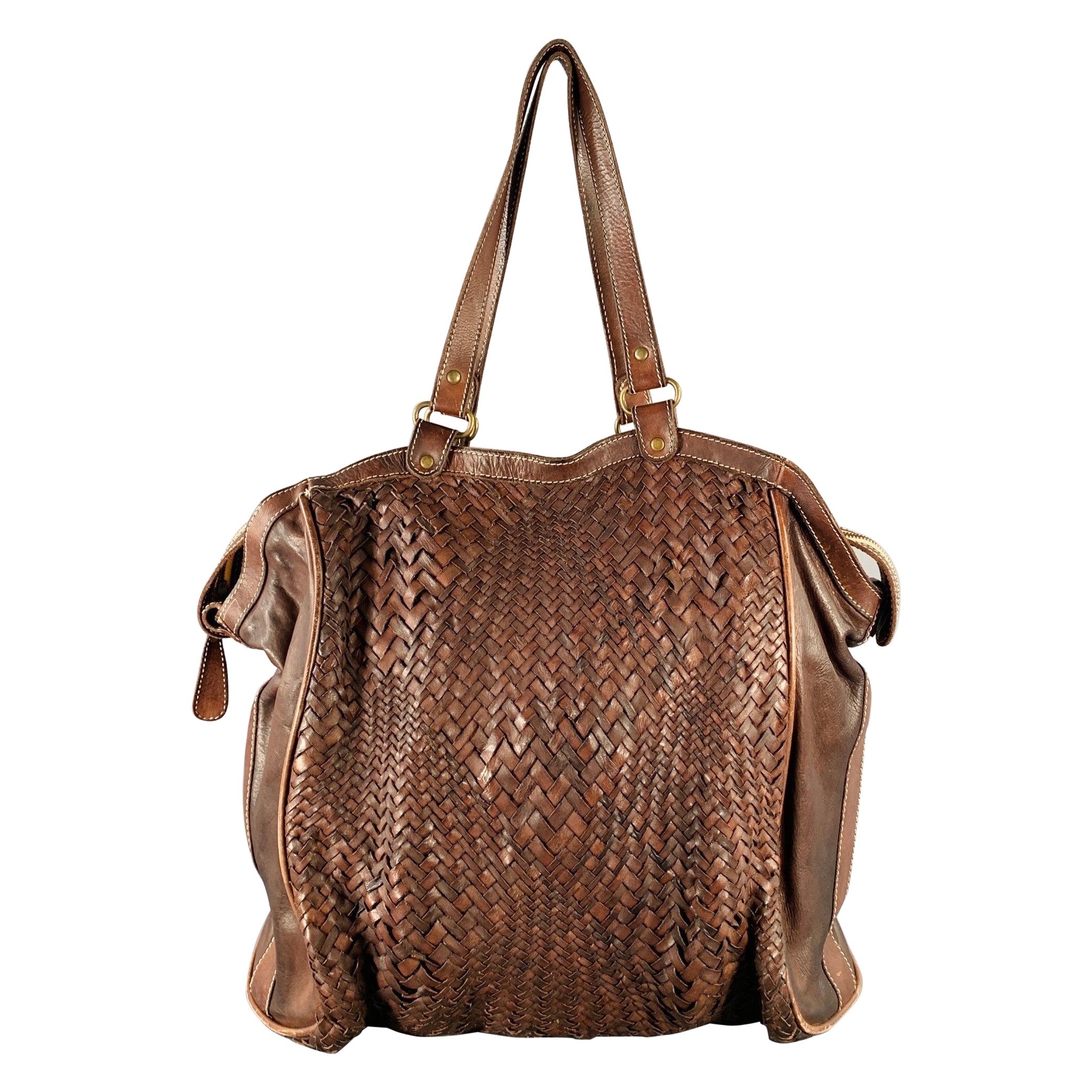 GIORGIO BRATO Brown Woven Leather Tote Handbag