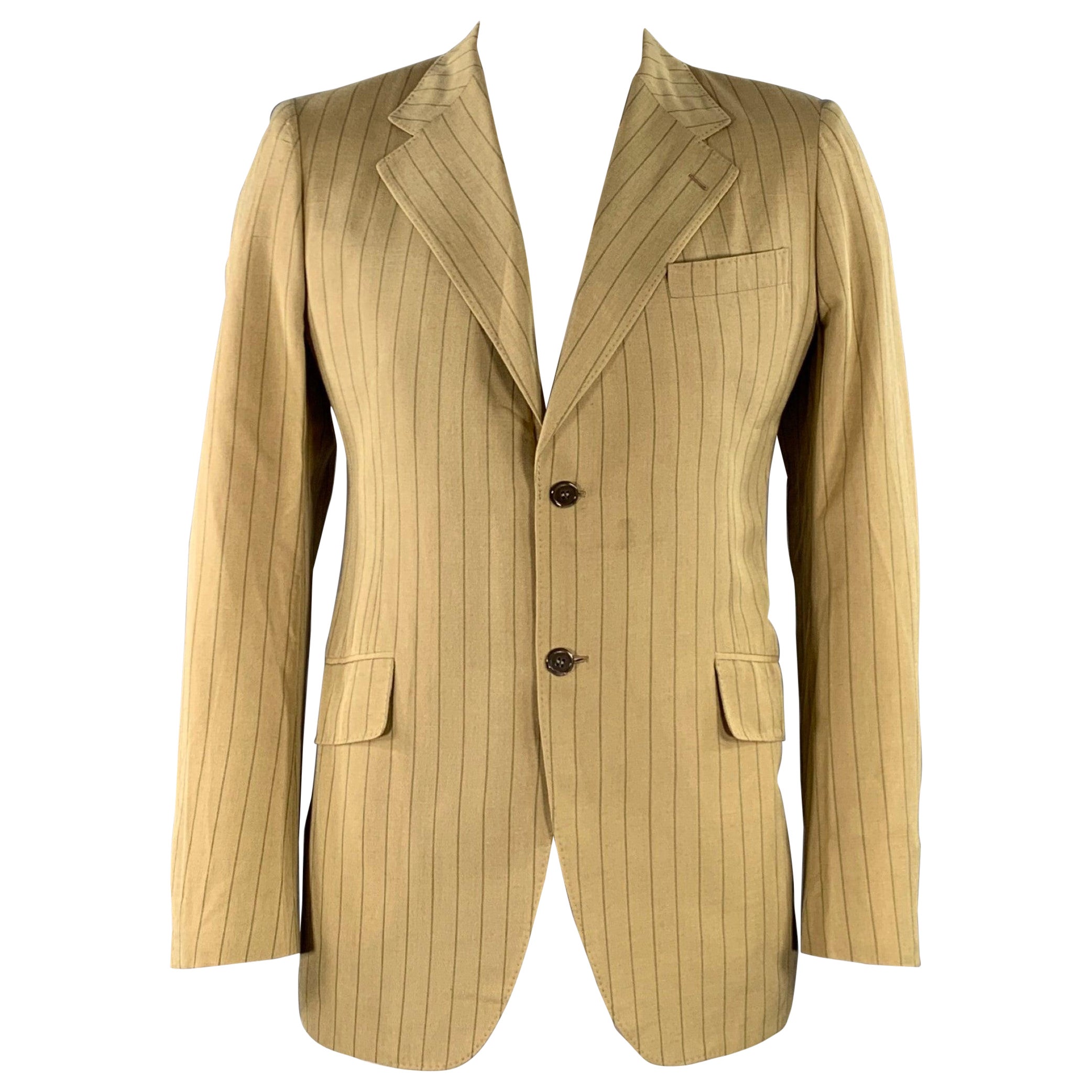 PRADA Size 44 Regular Tan Brown Pinstripe Viscose Linen Sport Coat For Sale