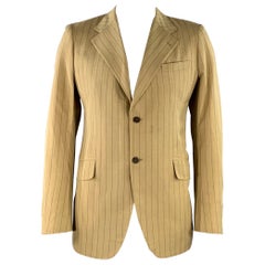 PRADA Taglia 44 Regolare Tan Brown Gessato Viscosa Lino Sport Coat