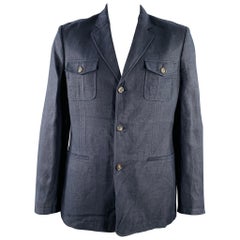 Elie Tahari - Giacca con risvolto in lino e canapa Redford Navy Taglia 42