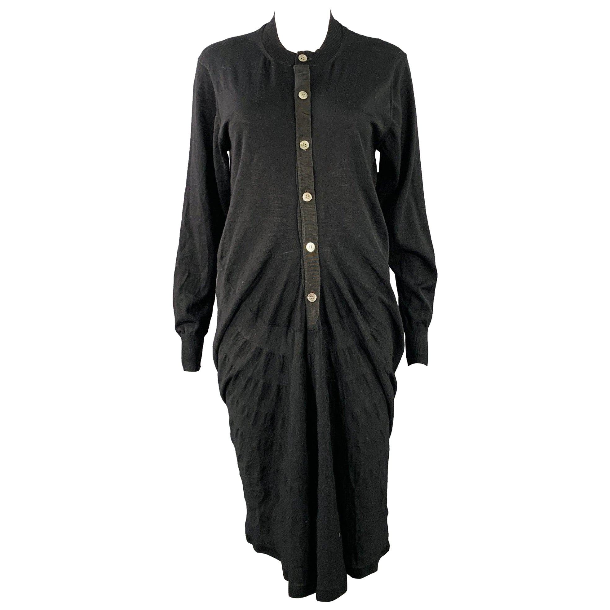 JUNYA WATANABE 2011 Size M Black Wool Long Placket Midi Dress For Sale