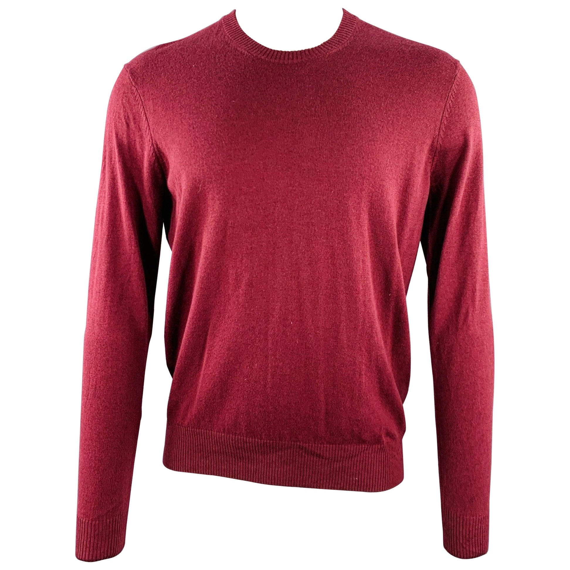 NEIMAN MARCUS Größe S Burgundy Knit Cotton Merino Wool Crew Neck Pullover im Angebot