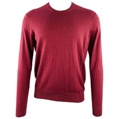NEIMAN MARCUS Size S Burgundy Knit Cotton Merino Wool Crew Neck Pullover