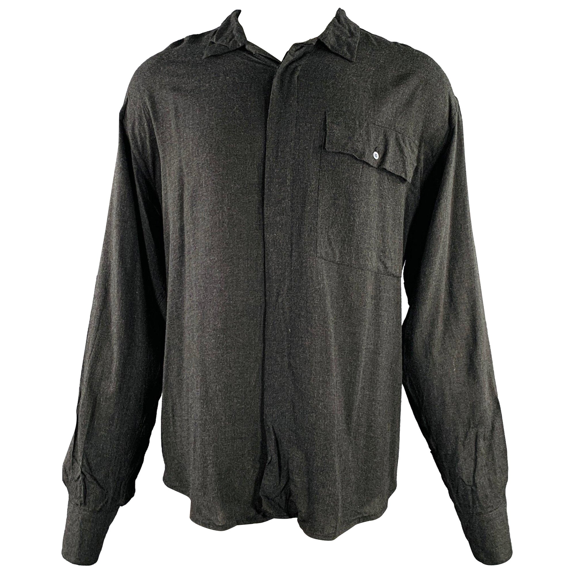 DOLCE & GABBANA Size M Grey Charcoal Viscose One Pocket Long Sleeve Shirt For Sale