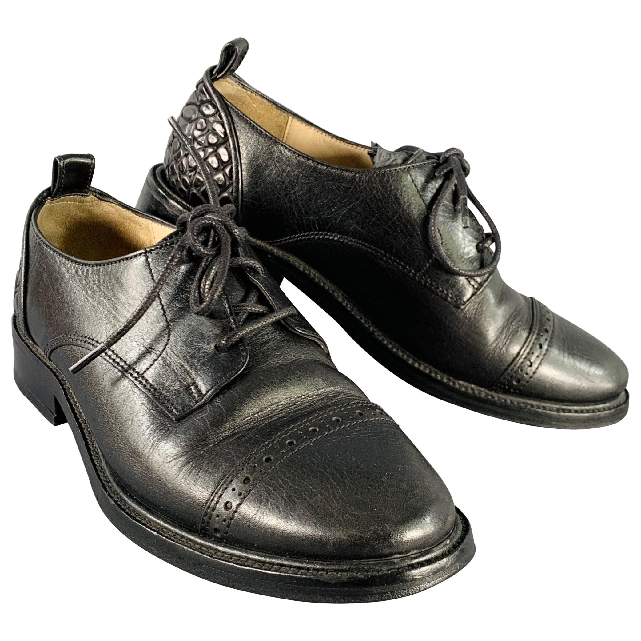 3.1 PHILLIP LIM Size 6 Black Textured Leather Cap Toe Lace-Up Derby Flats For Sale