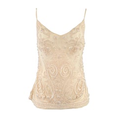 RALPH LAUREN Size M Beige Cream Silk Embroidered Spaghetti Straps Dress Top