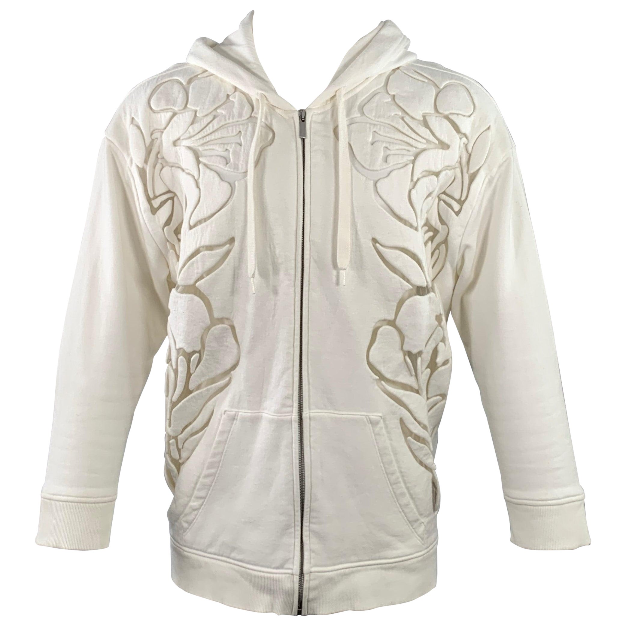VALENTINO Size S White Cut Out Cotton Polyamide Oversized Hoodie Jacket
