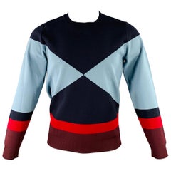 VALENTINO Größe M Marineblauer und roter Farbblock- Pullover aus Viskosemischung mit Rundhalsausschnitt