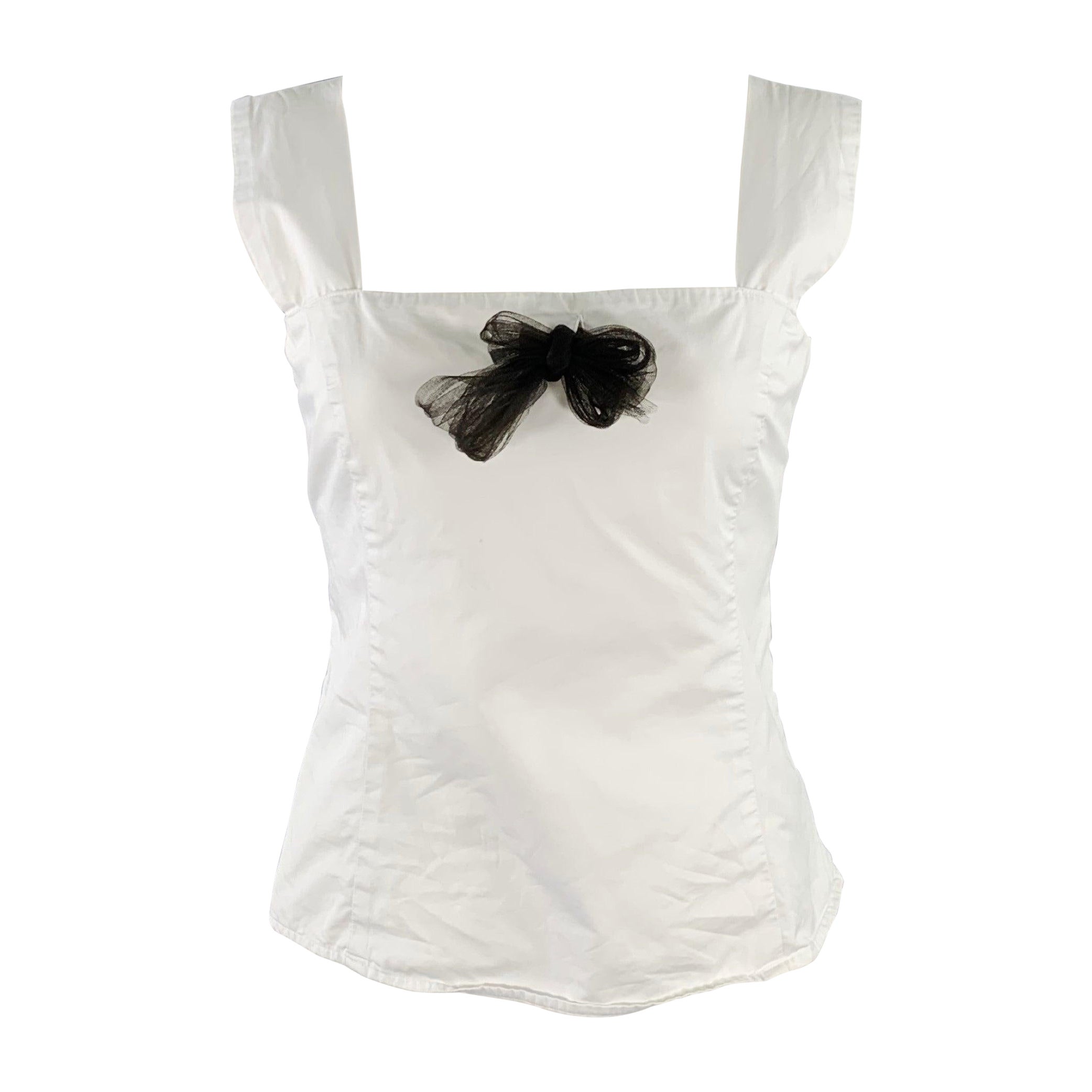 RALPH LAUREN Size 10 White Black Cotton Sleeveless Casual Top For Sale