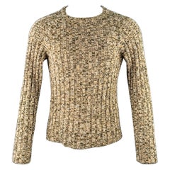 VALENTINO Pull col ras du cou en maille côtelée de laine jaune olive taille S