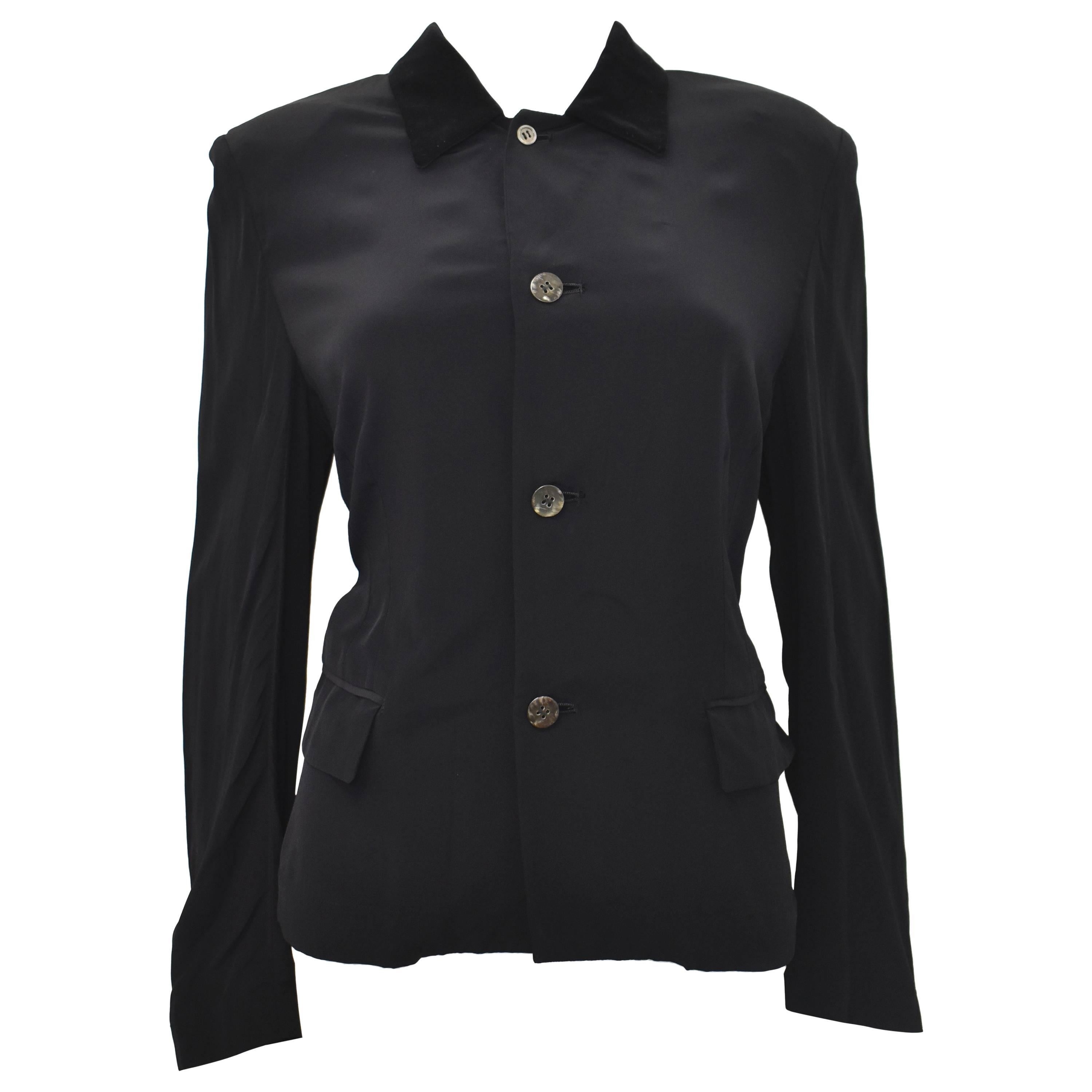 Comme des Garçons Robe de Chambre Black Shirt with Contrast Velvet Collar