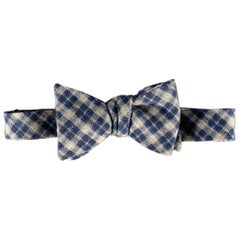 NEIMAN MARCUS Grey Navy Plaid Wool Silk Bow Tie