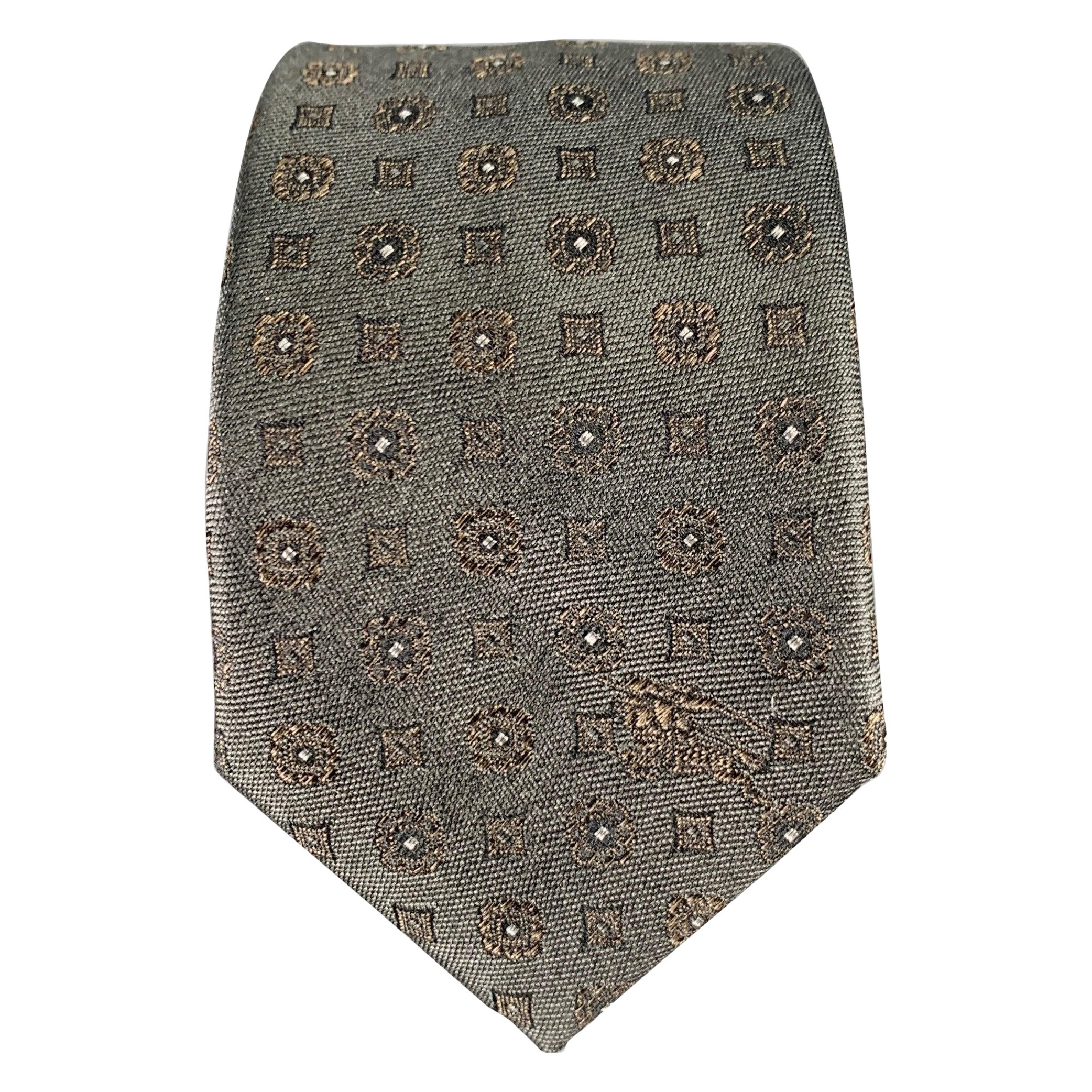 BURBERRY LONDON Grey Dots Silk Twill Tie For Sale