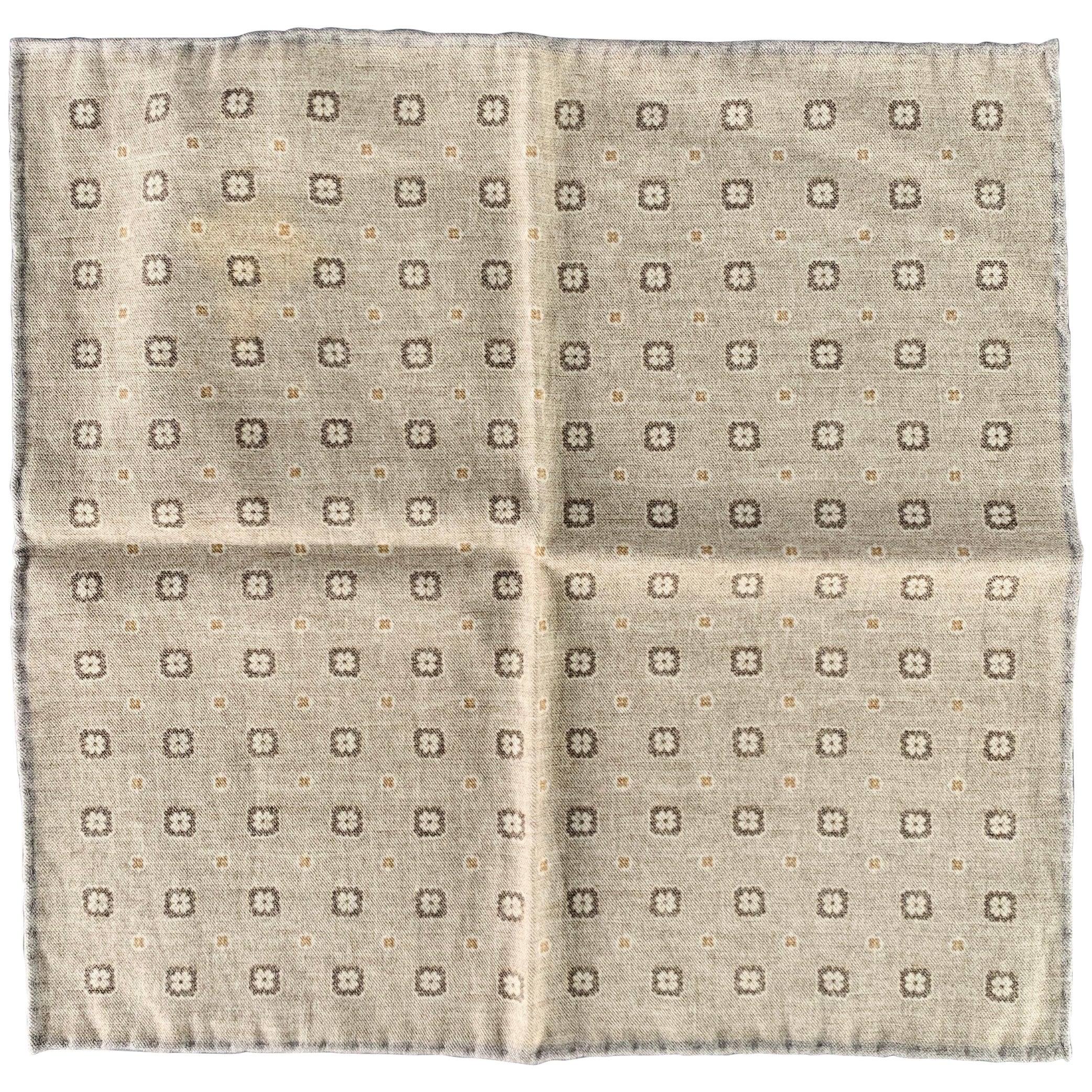 BRUNELLO CUCINELLI Beige Grey Abstract Floral Pocket Square