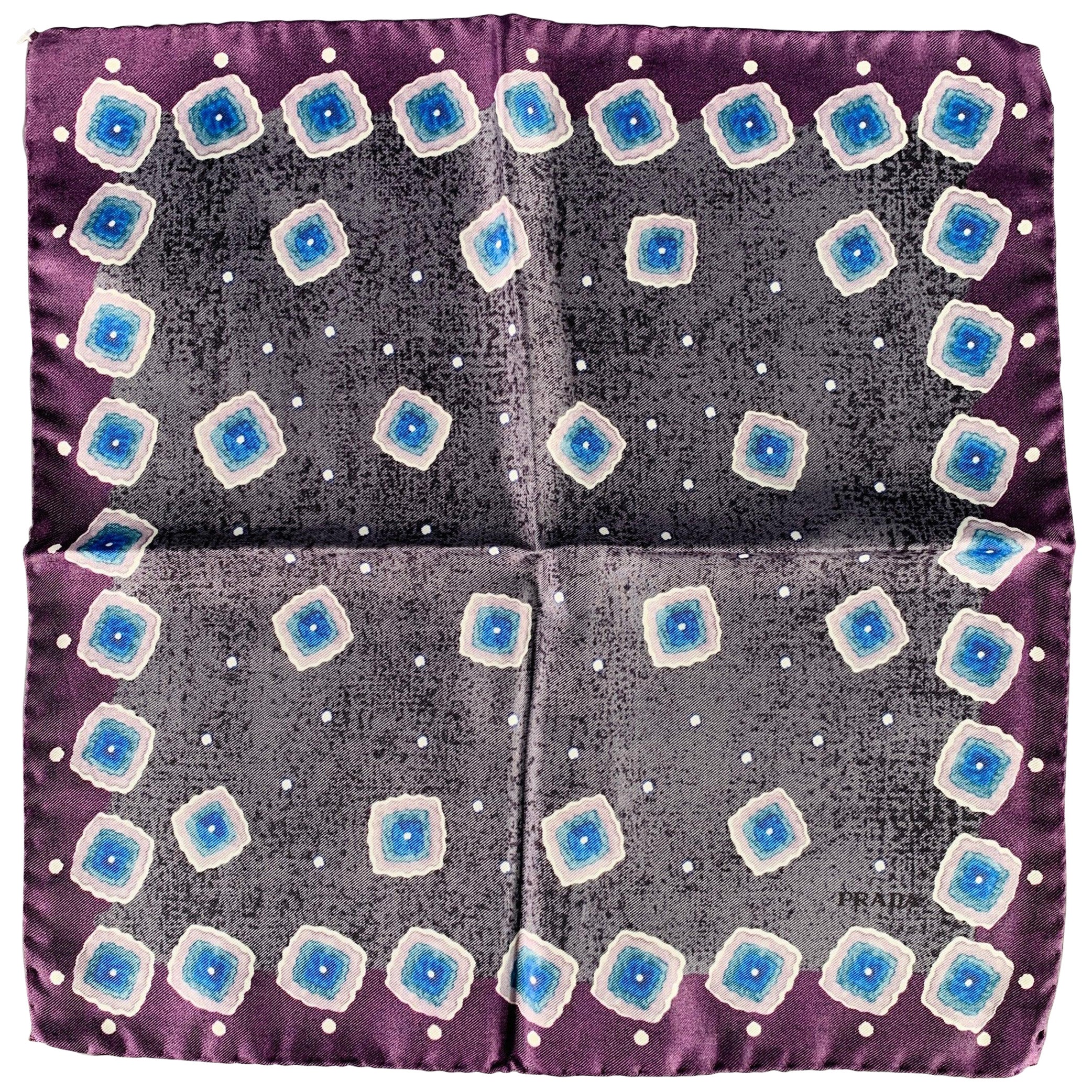 PRADA  Grey Purple Squares Pocket Square