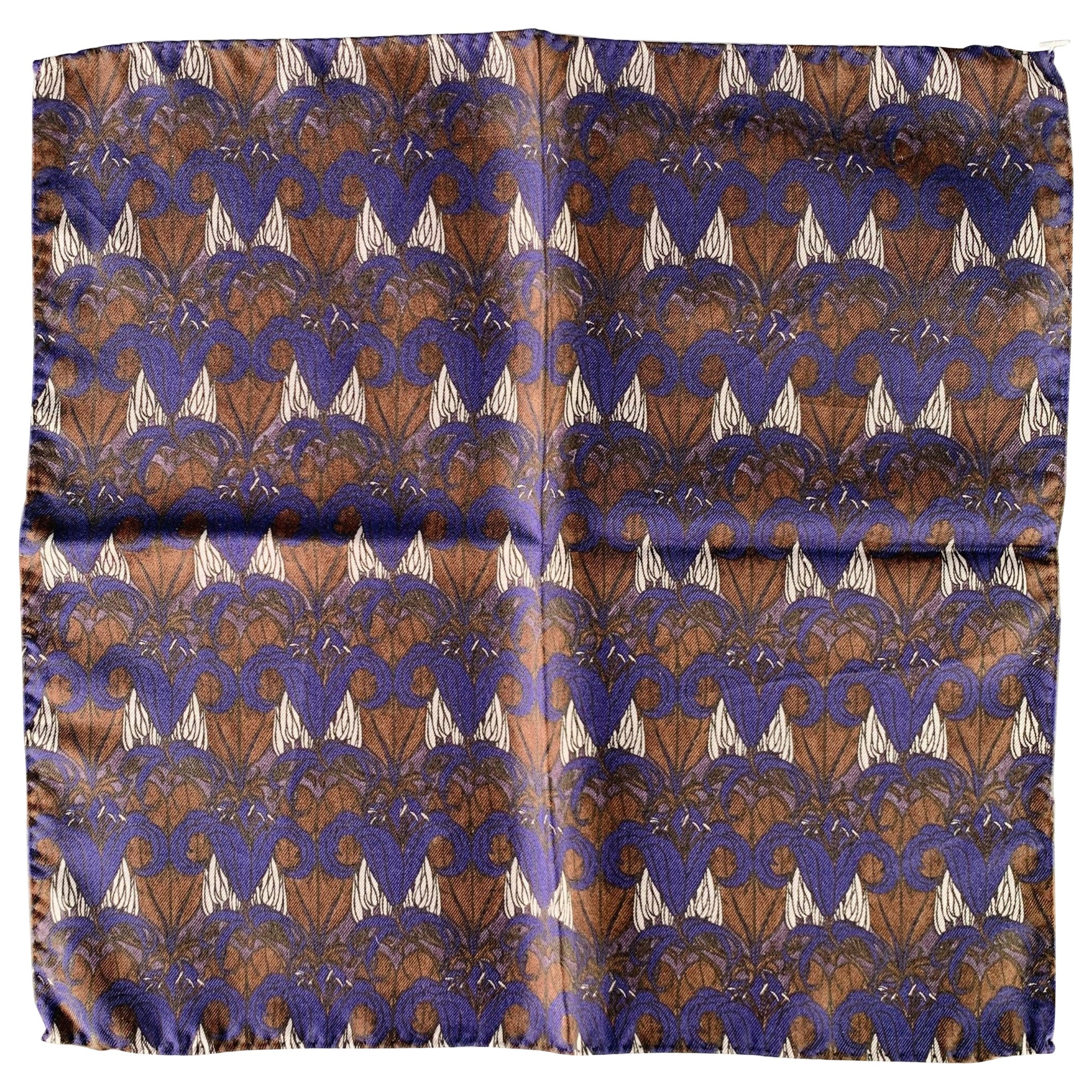 PRADA Navy Brown Abstract Floral Pocket Square