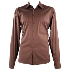PRADA Größe XL Brown Baumwollmischung Spread Kragen Langarmhemd