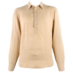 Aspesi Size XL Peach Linen Half Placket Long Sleeve Shirt