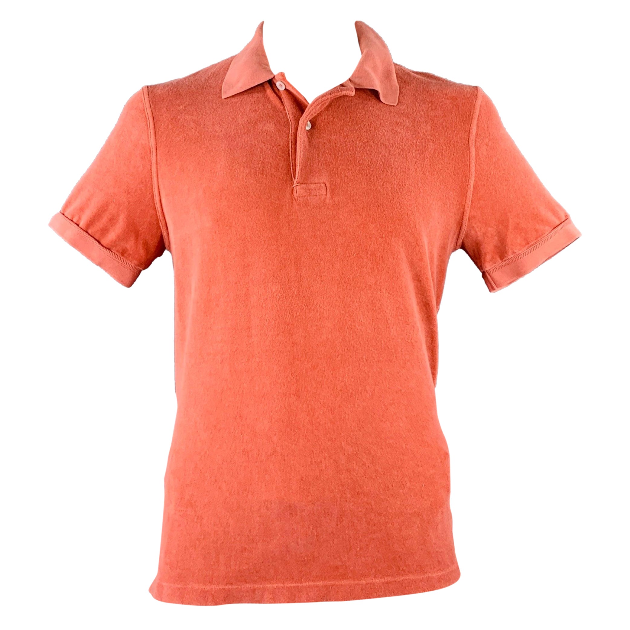 TOM FORD Size XL Orange Terry Cotton Blend Short Sleeve Polo For Sale