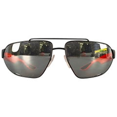 PRADA Black Red Metal Aviator Sunglasses