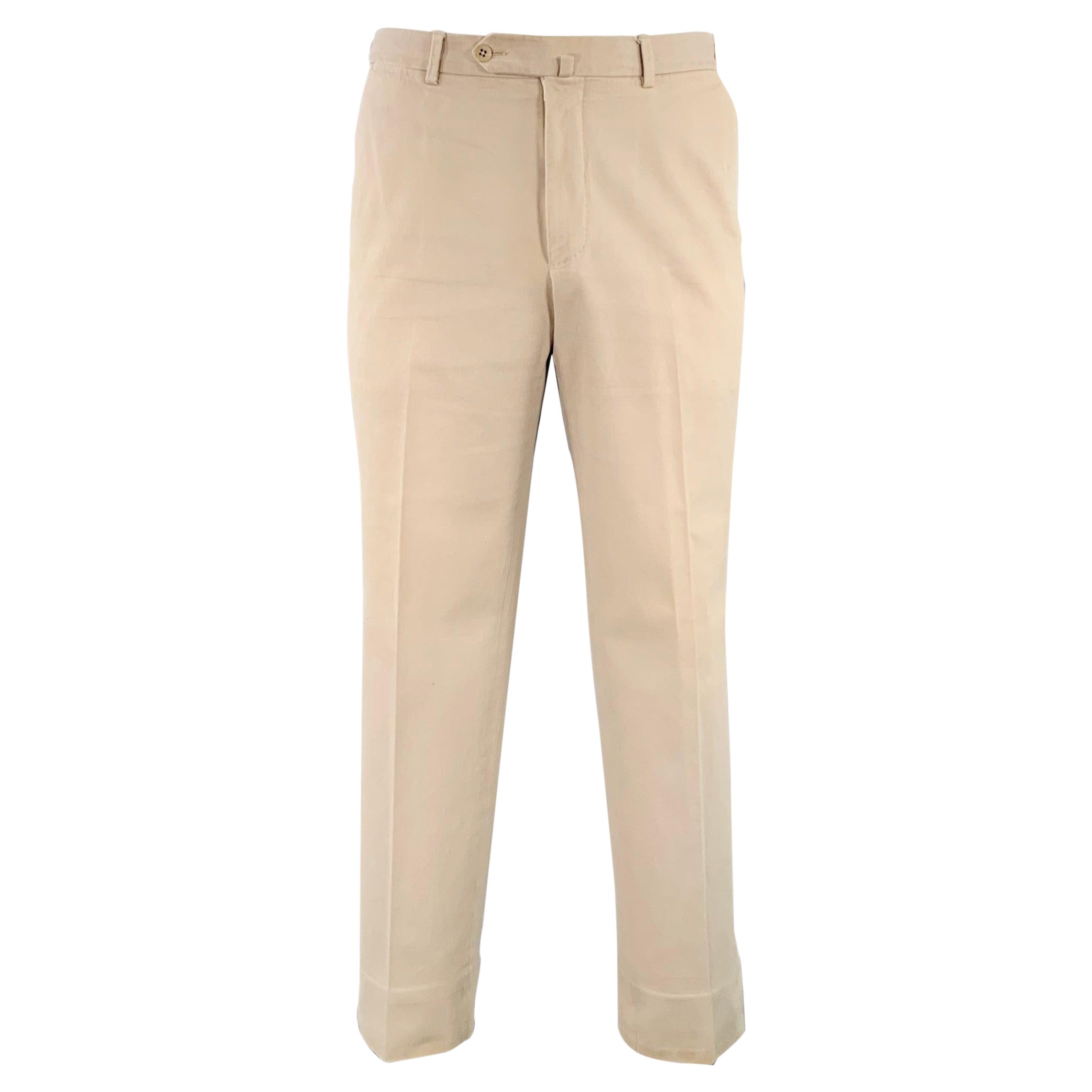 ERMENEGILDO ZEGNA Size 38 Beige Cotton Blend Flat Front Casual Pants For Sale