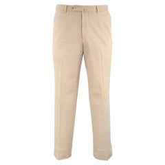 Ermenegildo Zegna Taglia 38 Pantaloni casual anteriori piatti in misto cotone beige