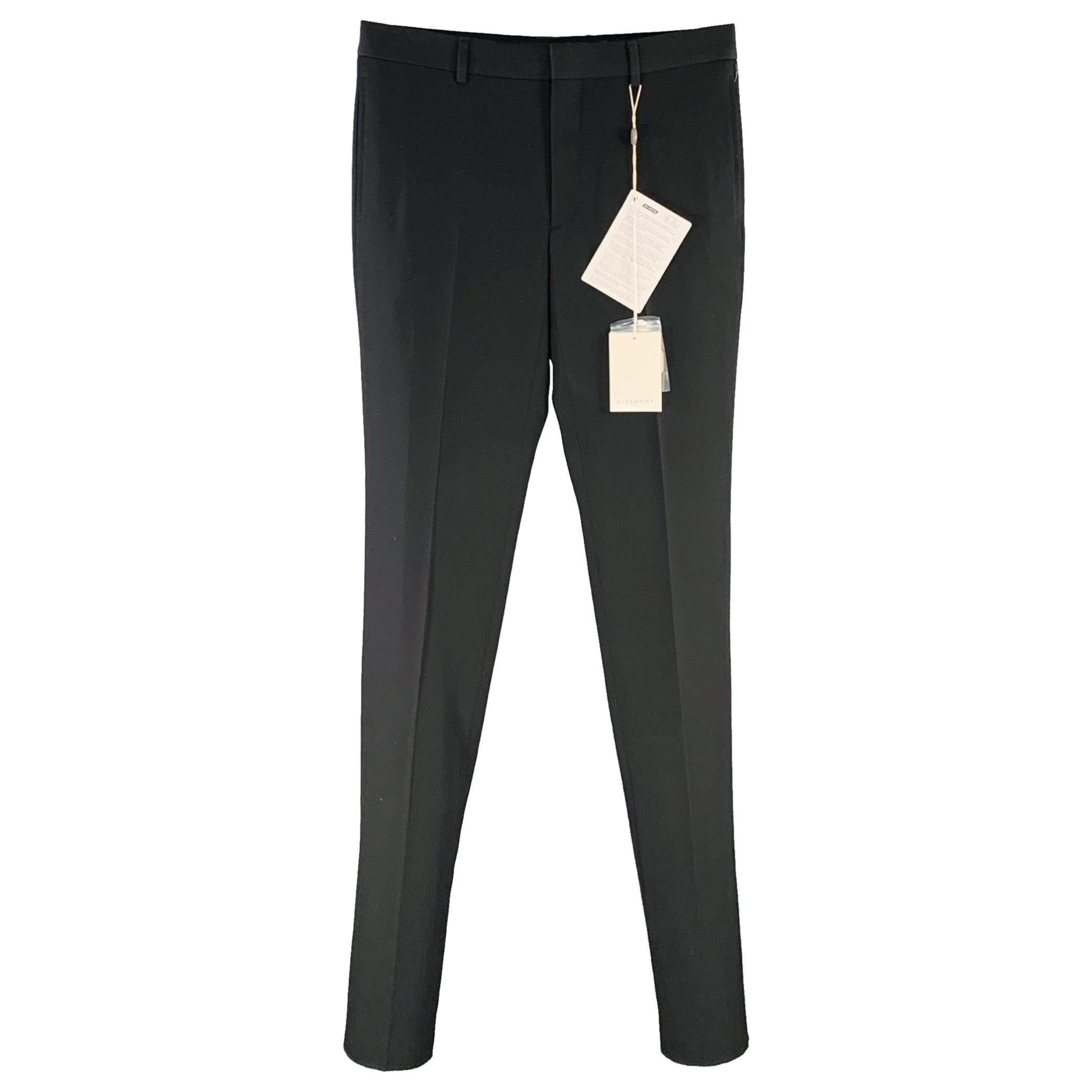 GIVENCHY Size 32 Black Wool Tapered Zip Fly Dress Pants For Sale