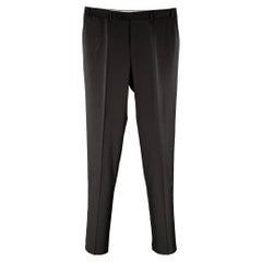 CANALI Talla 34 Pantalones de vestir de lana negra con parte delantera plana