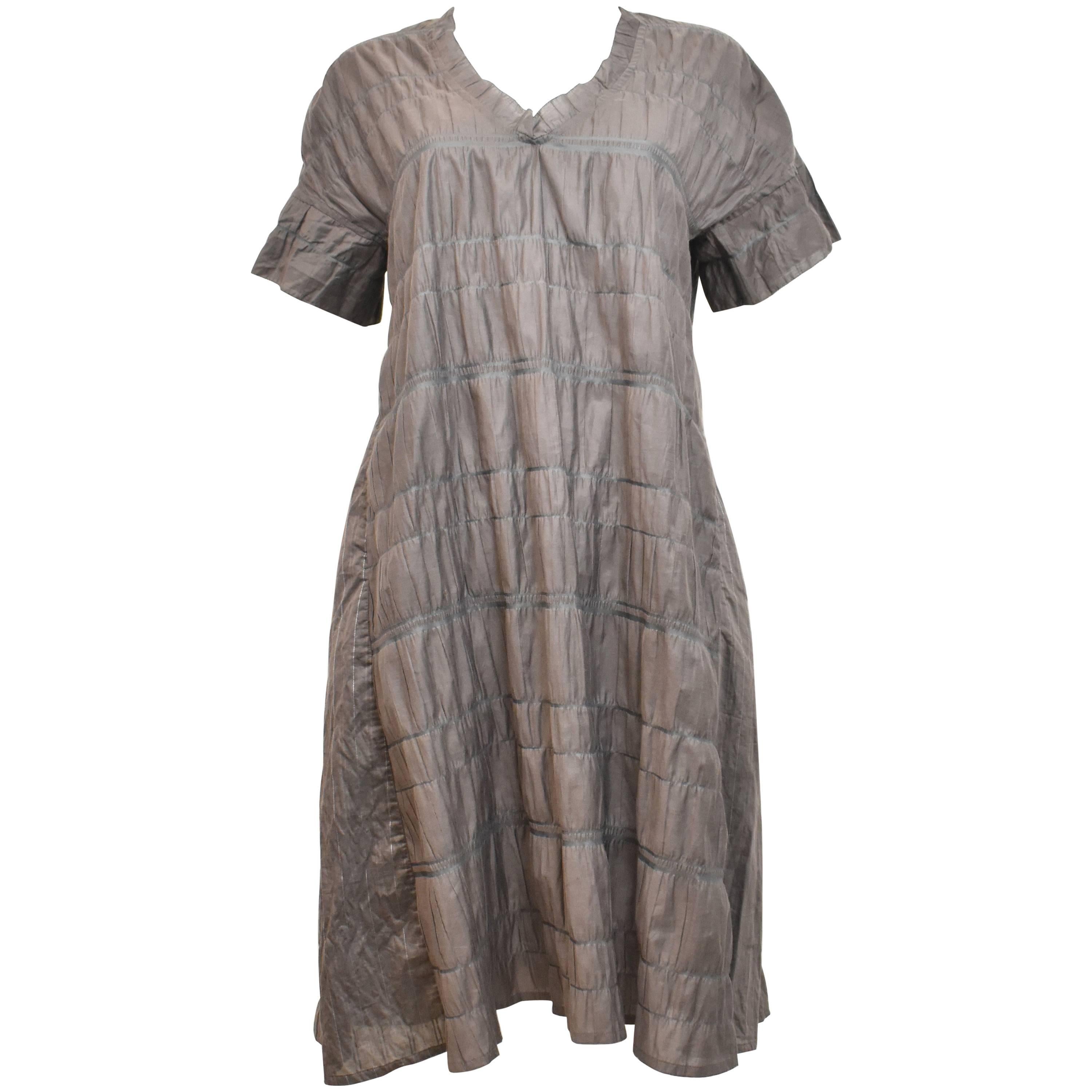 Haat by Issey Miyake Grey Pleated Short Sleeve Dress For Sale