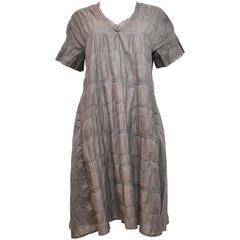 Haat by Issey Miyake Grey Pleated Short Sleeve Dress