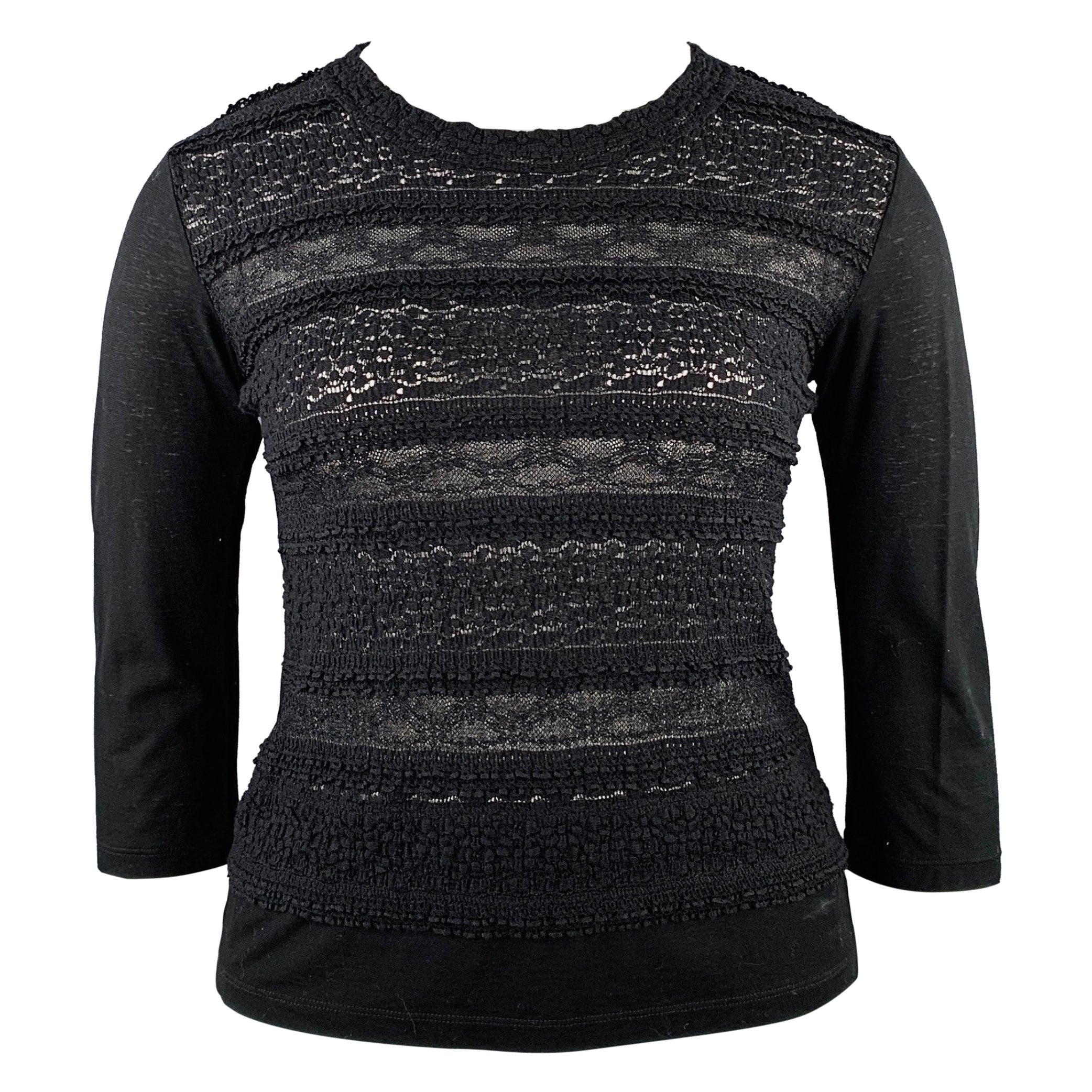 HAAT by ISSEY MIYAKE Size L Black Cotton 3/4 Sleeves Casual Top For Sale