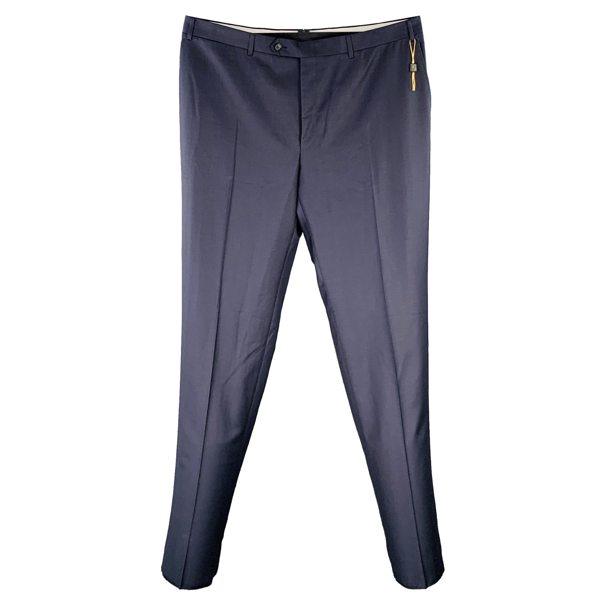 Canali taglia 42 - Pantaloni da sera in lana blu, con il davanti piatto in vendita