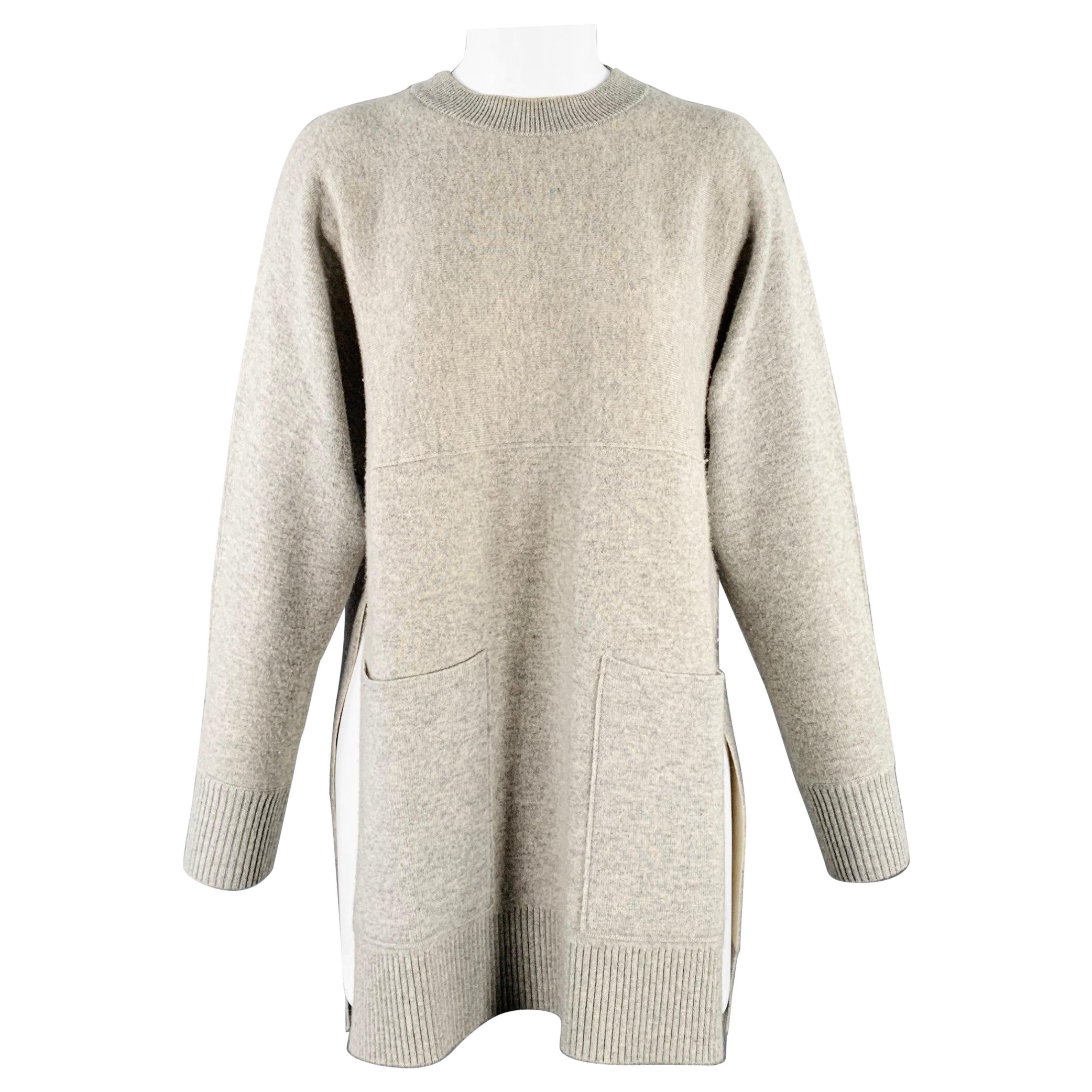 PROENZA SCHOULER Size XS Heather Grey Cashmere Blend Crew Neck Large Pockets Pullover For Sale