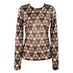 PRABAL GURUNG Größe S Braun Grau Polyester Abstrakt Floral Langärmliges Lässiges Top