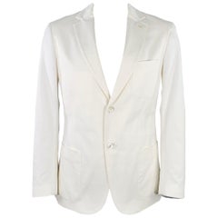 Brioni Taglia L Giacca bianca in misto cotone con risvolto a punta