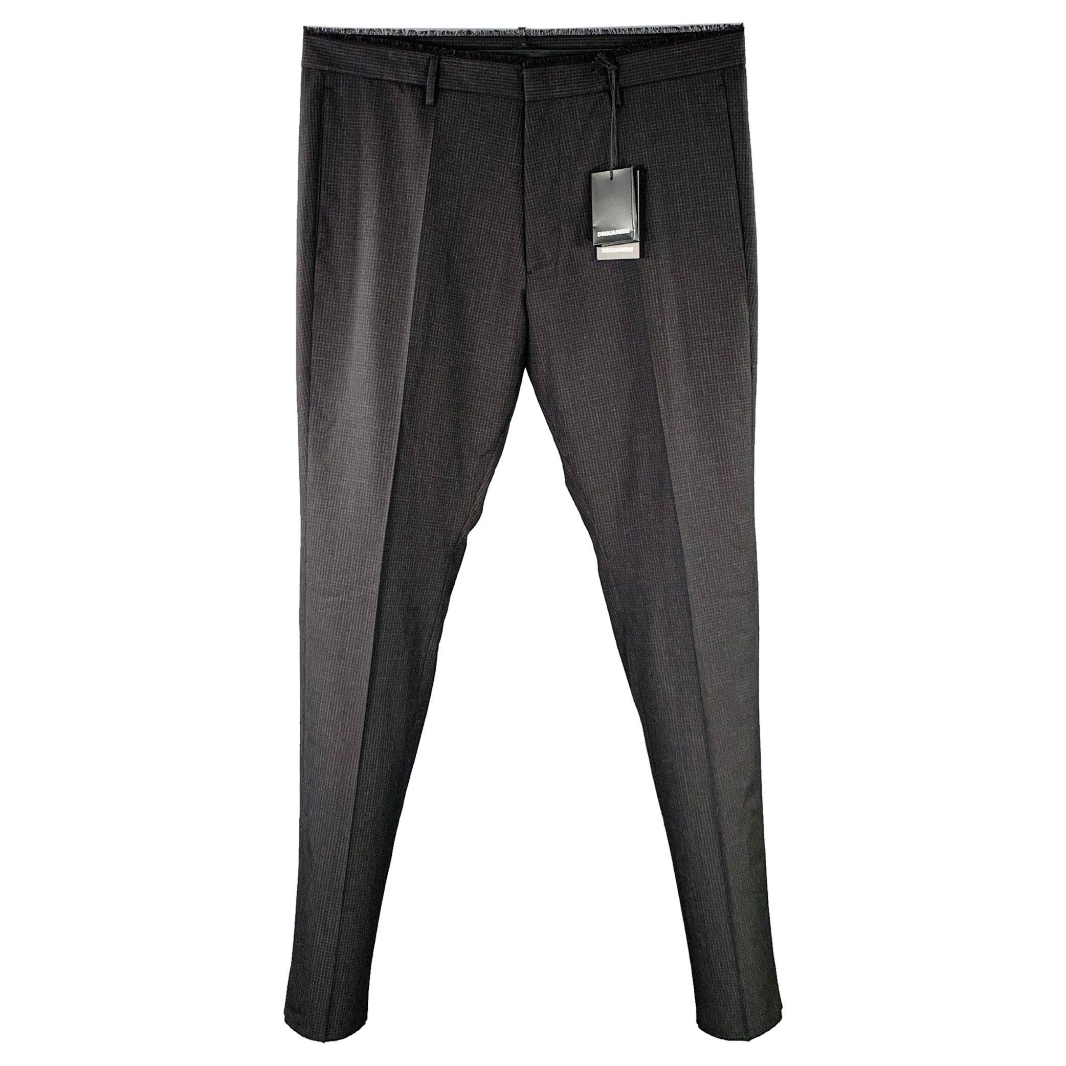 DSQUARED2 Talla 38 Gris Negro A Cuadros Lana Raw Edges Pantalones de vestir en venta