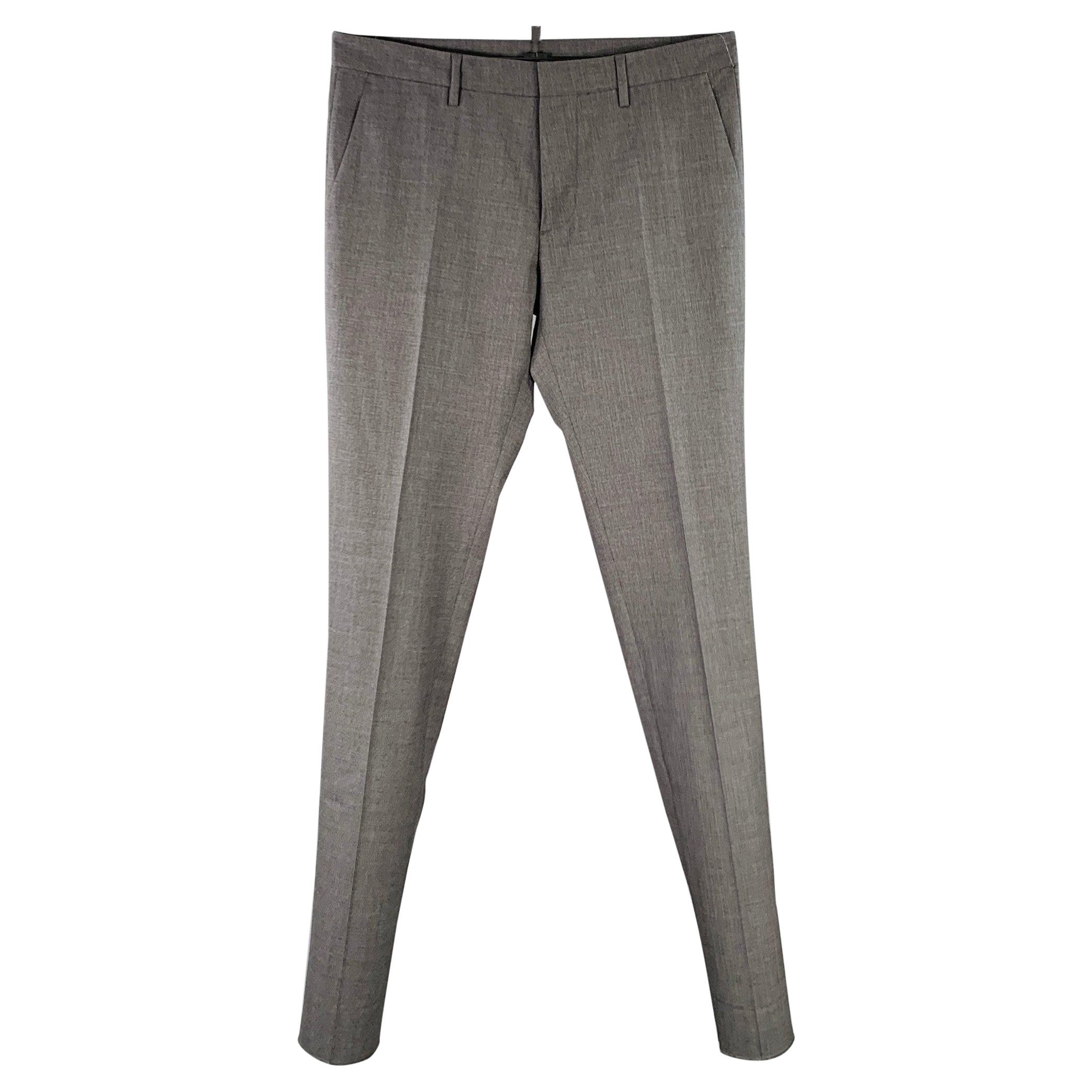 DSQUARED2 Pantalones de vestir delanteros planos de mezcla de lana gris marengo talla 32 en venta