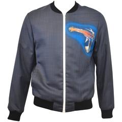 Loewe Navy Blue Bomber Jacket With Sci-Fi Spaceship Print and Pockets 